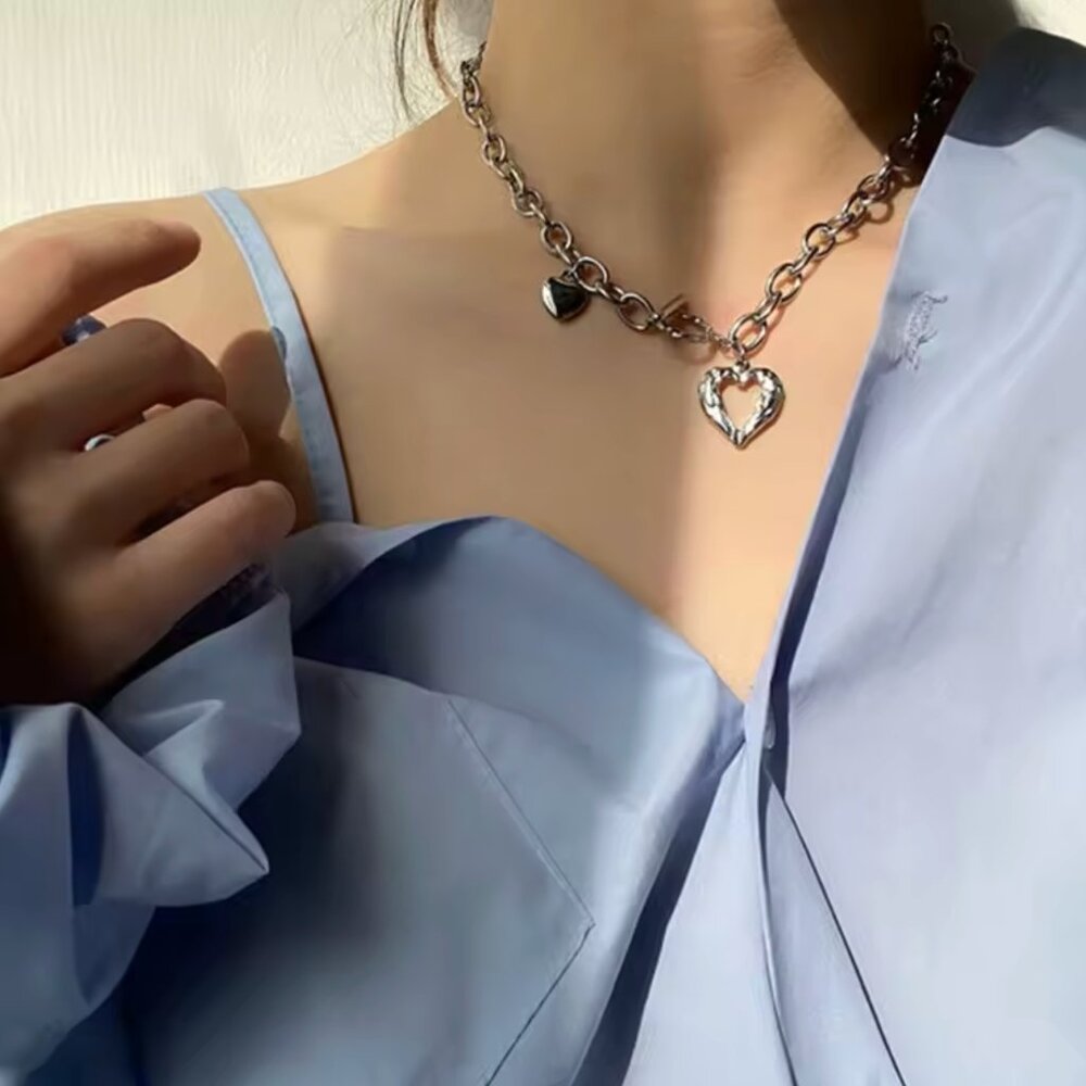 Zara Heart Circle & Bar Love Pendant Chain Baroque Gold Heart